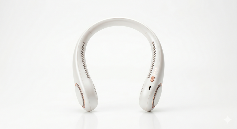 Pearl White - AEROVIBE Bladeless Neck Fan | 20h Battery | 5 Speeds | USB-C Rechargeable | LED Light