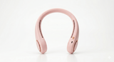 AEROVIBE Rose Pink bladeless neck fan – white background product photo, rose gold accents, 4000mAh battery